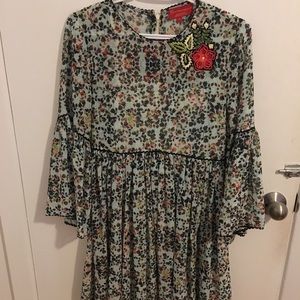 Anthropologie Floral Bell-Sleeve Dress with Slip
